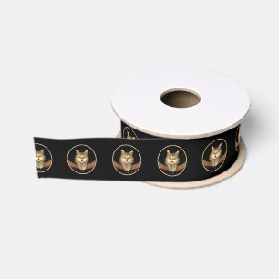 Dolle Kat Schilderij - Mooie Originele Katten Kuns Grosgrain Lint