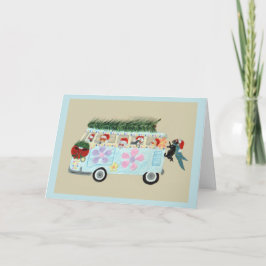 Dolle Katten in hun Kerstmis Hippie Busje Kaart