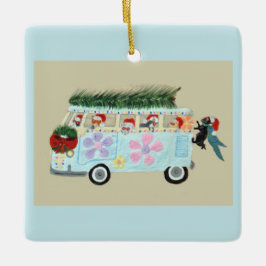 Dolle Katten in hun Kerstmis Hippie Busje Keramisch Ornament