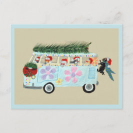 Dolle Katten in hun Kerstmis Hippie Busje Uitnodiging Briefkaart