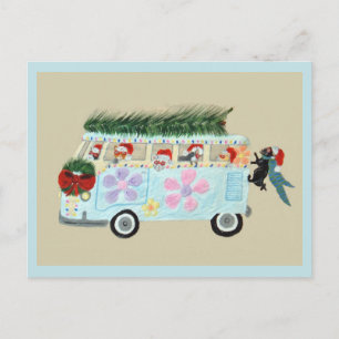 Dolle Katten in hun Kerstmis Hippie Busje Uitnodiging Briefkaart