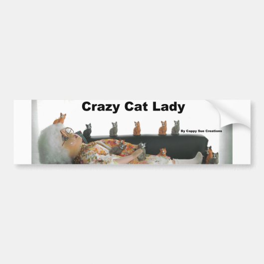 Dolle kattenvrouw bumpersticker (Voorkant)