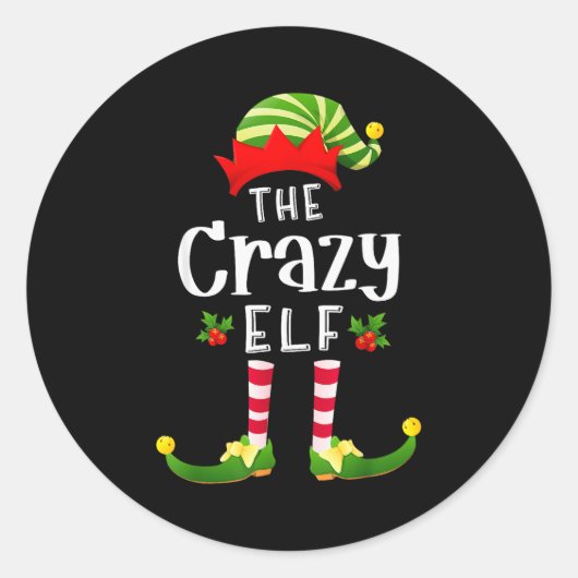 Dolle Kerst Elf Bijpassende Pyjama Kerstfeest Ronde Sticker (Voorkant)