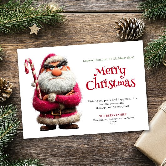 Dolle Kerstman aangepaste strip Kerstgroet lachen Feestdagenkaart