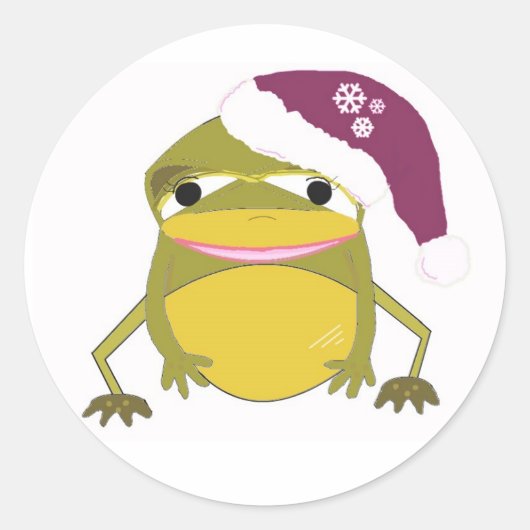 Dolle kikker in een kerstmuts ronde sticker (Voorkant)