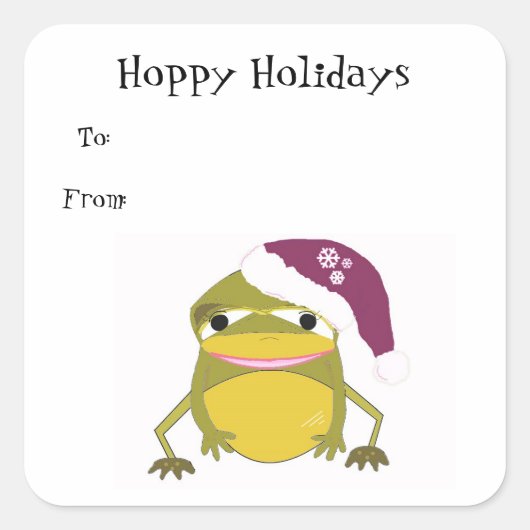 Dolle kikker in een kerstmuts vierkante sticker (Voorkant)