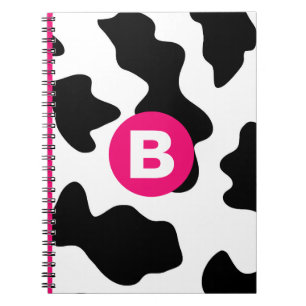 Dolle koeienlapjespatroon roze monogram notitieboek