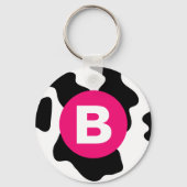 Dolle Koeienvlek Patronen Roze Monogram Sleutelhanger (Achterkant)