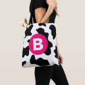 Dolle Koeienvlek Patronen Roze Monogram Tote Bag (Dichtbij)
