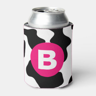 Dolle koeienvlekpatroon met roze monogram blikjeskoeler