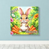 Dolle Konijn | Mooie Cartoon Kinderkamer Kunst Canvas Afdruk (Insitu (Houten vloer))