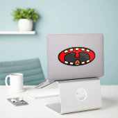 Dolle Lachende Mond Cartoon Sticker (Laptop op bureau)