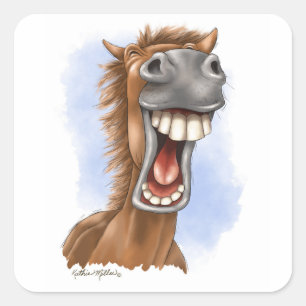 Dolle Lachende Paarden Cartoon Vierkante Sticker