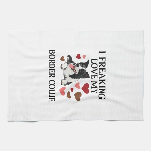 Dolle Liefde Border Collie Hond Harten_1 Theedoek (Horizontaal)