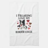 Dolle Liefde Border Collie Hond Harten_1 Theedoek (Verticaal)