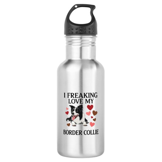 Dolle Liefde Border Collie Hond Harten_1 Waterfles (Voorkant)