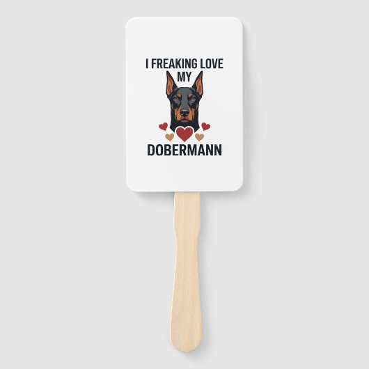 Dolle liefde dobermann hond rode harten_1 handwaaier (Voorkant)