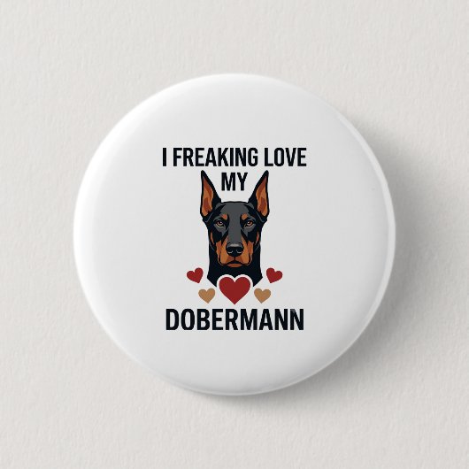 Dolle liefde dobermann hond rode harten_1 ronde button 5,7 cm (Voorkant)