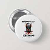 Dolle liefde dobermann hond rode harten_1 ronde button 5,7 cm (Voorkant /achterkant)