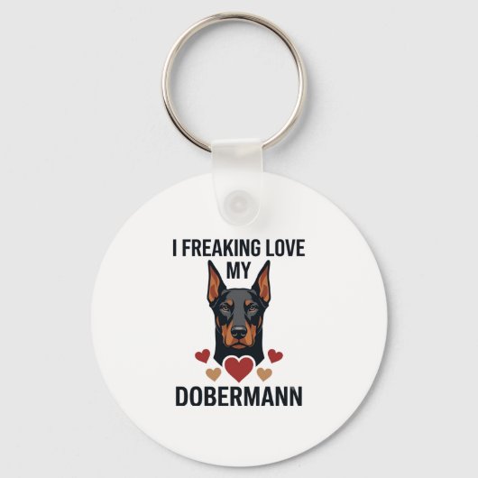 Dolle liefde dobermann hond rode harten_1 sleutelhanger (Voorkant)
