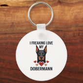 Dolle liefde dobermann hond rode harten_1 sleutelhanger (Voorkant)