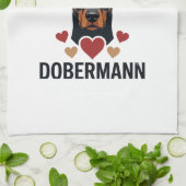Dolle liefde dobermann hond rode harten_1 theedoek (Gevouwen)
