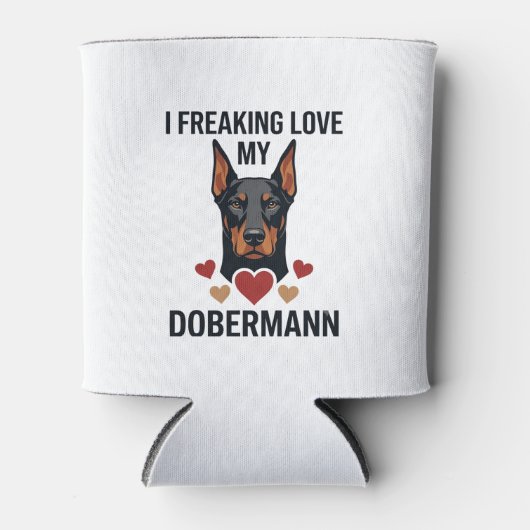 Dolle liefde voor Dobermann-hond Rode Harten_1 Blikjeskoeler (Voorkant)