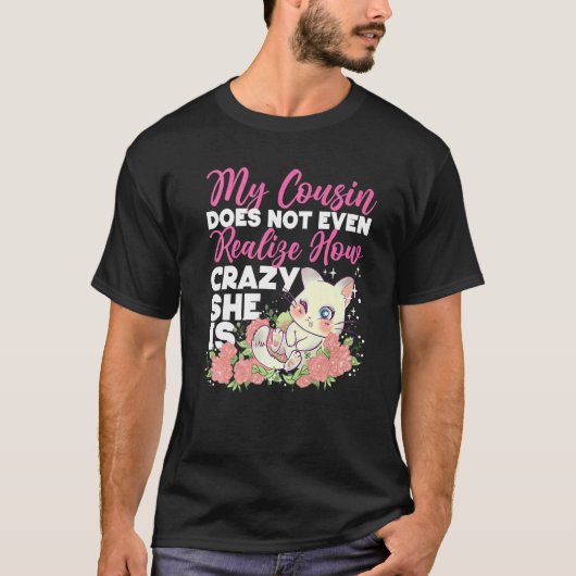 Dolle Neef Schattige Kat Met Rozen T-shirt (Voorkant)