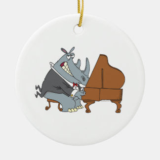 dolle neushoorn die piano speelt pianist cartoon keramisch ornament