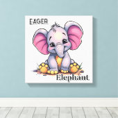 dolle olifant | Schattigee Cartoon Kind Nursery Ar Canvas Afdruk (Insitu (Houten vloer))