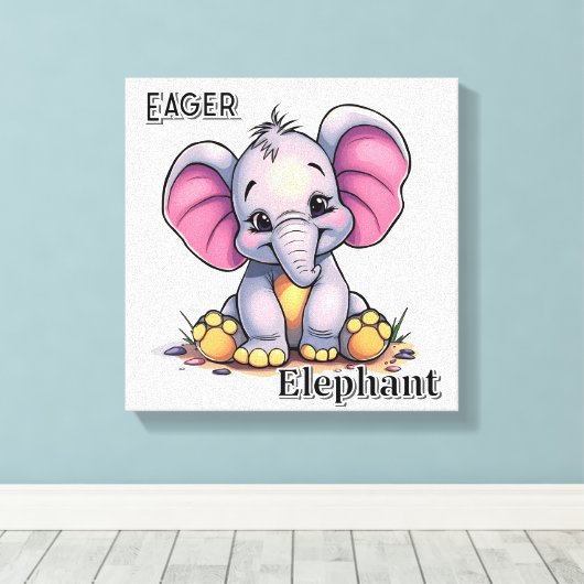 dolle olifant | Schattigee Cartoon Kind Nursery Ar Canvas Afdruk (Insitu (Houten vloer))