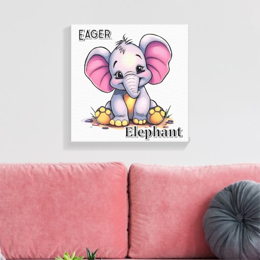 dolle olifant | Schattigee Cartoon Kind Nursery Ar Canvas Afdruk (Insitu (Woonkamer))