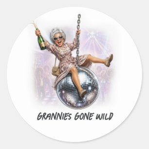 Dolle Oma's Feestelijke Disco Bal Bachelorette Ronde Sticker