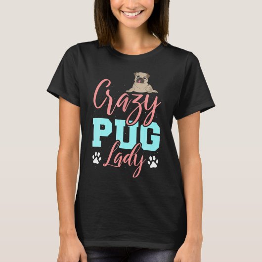 Dolle Pugs Dame Voor Vrouwen T-shirt (Voorkant)
