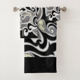 Dolle Retro Abstracte Draaikolk in Zwart en Wit Bad Handdoek