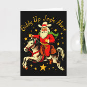 Dolle rit bel paard grappige retro kerstman cowboy kaart (Voorkant)