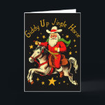 Dolle rit belhoed paard grappige retro kerstman co kaart<br><div class="desc">Dolle rit belhoed paard grappige retro kerstman cowboy Kerstmis</div>