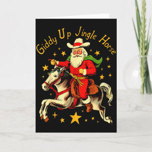 Dolle rit belhoed paard grappige retro kerstman co kaart