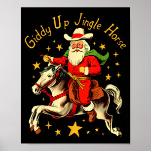 Dolle rit belpaard grappige retro kerstman cowboy poster