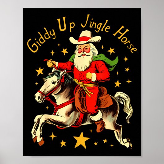 Dolle rit belpaard grappige retro kerstman cowboy poster (Voorkant)