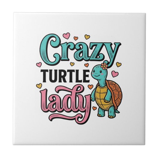 Dolle Schildpad Dame Vintage Gravure Ontwerp_1 Tegeltje (Voorkant)