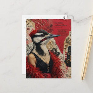 Dolle specht in een fantasie collage met zwarte ju briefkaart