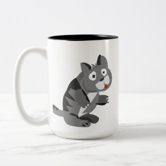 Dolle Speelse Grijze Kat Illustratie Koffiemok Tweekleurige Koffiemok