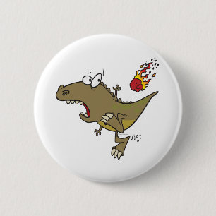 dolle t-rex dinosaurus die meteoor ontwijkt cartoo ronde button 5,7 cm