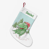 Dolle T Rex-dinosaurus met naam Kerstmis Kleine Kerstsok (Voorkant (Hangend))
