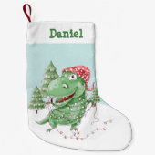 Dolle T Rex-dinosaurus met naam Kerstmis Kleine Kerstsok (Voorkant)