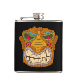 Dolle Tiki-kop met vlammen in zijn ogen, zwart Heupfles