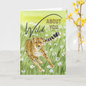 Dolle verliefdheid op jou Cheetah Grasveld Valenti Kaart (Gele Bloem)