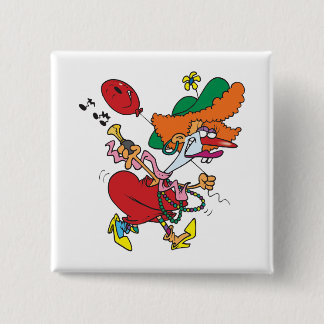 Dolle vrouw die clown loopt vierkante button 5,1 cm