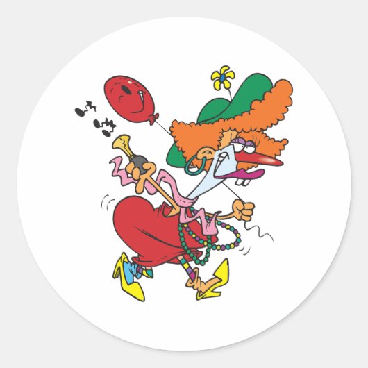 Dolle vrouw die clown speelt ronde sticker (Voorkant)